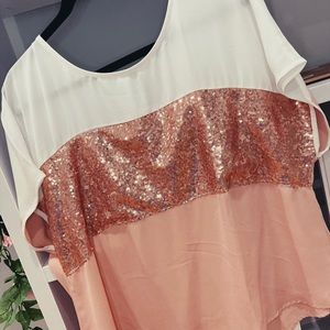 Pink and white sequins blouse